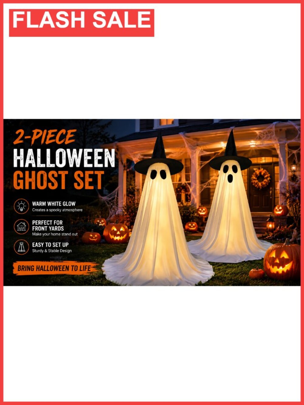 5FT Lighted Ghost Halloween Decorations 2 Pack Remote LED Outdoor Yard - Picture 6 of 6